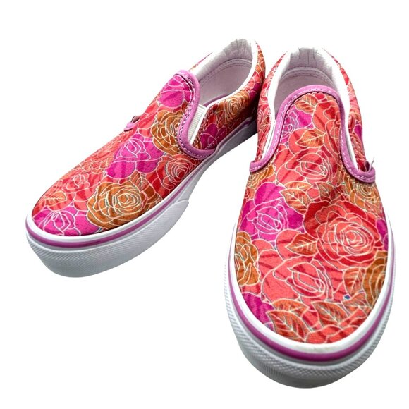 Vans Kids Girls 3 Classic Slip On Floral Canvas Shoes Size Pink Rose Camo New - Picture 4 of 10